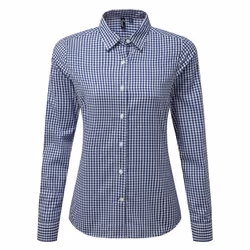 Premier Womens/Ladies Maxton Check Long Sleeve Shirt - L, Navy/White