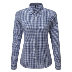 Premier Womens/Ladies Maxton Check Long Sleeve Shirt - L, Navy/White