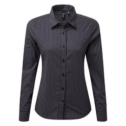 Premier Womens/Ladies Maxton Check Long Sleeve Shirt - L, Steel/Black