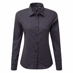 Premier Womens/Ladies Maxton Check Long Sleeve Shirt - 2XL, Steel/Black