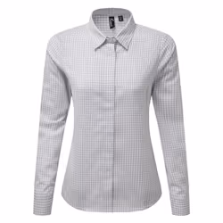 Premier Womens/Ladies Maxton Check Long Sleeve Shirt - S, Silver/White