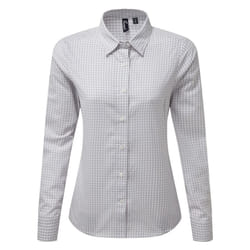 Premier Womens/Ladies Maxton Check Long Sleeve Shirt - XS, Silver/White