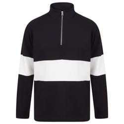 Front Row Unisex Adults Panelled Zip Neck Top - XS, Navy/White