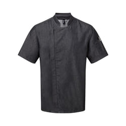 Premier Unisex Adults Chefs Zip-Close Short Sleeve Jacket - XL, Black Denim