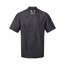 Premier Unisex Adults Chefs Zip-Close Short Sleeve Jacket - S, Black Denim