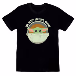 Star Wars: The Mandalorian Unisex Adult Eat Sleep Levitate T-Shirt - XXL, Black