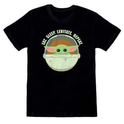 Star Wars: The Mandalorian Unisex Adult Eat Sleep Levitate T-Shirt - XXL, Black