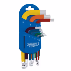 Draper Expert Metric Short Arm Ball End Hex Key Set, Colour Coded (9 Piece)