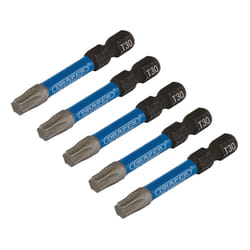 Draper T30X50MM IMPACT S/D BIT 5PK 05656 TX-STARÃ Impact Screwdriver Bits, 1/4" Hex