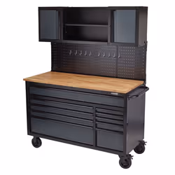 BUNKER® Roller Workstation with Workbench, 10 Drawer, 56"", Grey