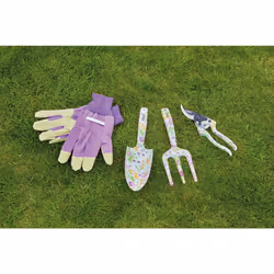 08993 Garden Tool Set with Floral Pattern (4 Piece), Heavy Duty, Purple