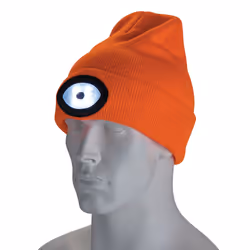 Draper BEANIE WITH TORCH - HIVIS ORAN 10015 10015 Beanie Hat with Rechargeable Torch, One Size, 1W, 100 Lumens