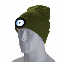 Draper BEANIE WITH TORCH - GREEN 10018 10018 Beanie Hat with Rechargeable Torch, One Size, 1W, 100 Lumens