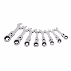 Draper 8PC STUBBY FLEX RACT. SPANNER 27982 27982 HI-TORQÃ Metric Stubby Flexible Head Ratchet Combination Spanner Set (8 Pie ...