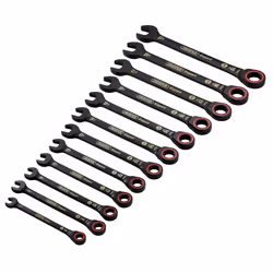 Draper 12PC RATCHETING SPANNER SET BK 03896 HI-TORQÃ Metric Ratchet Combination Spanner Set, Black (12 Piece)