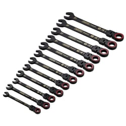 Draper 12PC FLEX HEAD RATCHET SPANNER 03929 HI-TORQÃ Metric Flexible Head Ratchet Combination Spanner Set, Black (12 Piece)