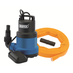 Draper 191L CW SUB PUMP/LAY FLAT HOSE 12429 12429 Submersible Clean Water Pump with Float Switch and Layflat Hose, 191L/min, 550W