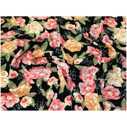 Minerva Soft Polyester Crepe Fabric Pink on Black - per metre