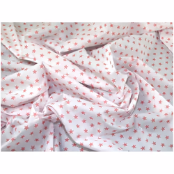 Minerva Printed Polycotton Fabric - per metre - White & Pale Pink