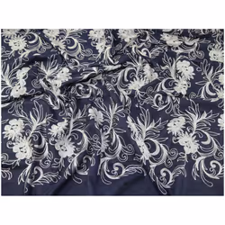 Minerva Embroidered Denim Fabric White - per metre