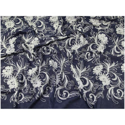 Minerva Embroidered Denim Fabric White - per metre