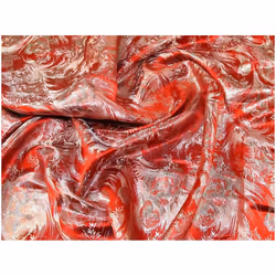 Minerva Metallic Woven Brocade Fabric Red - per metre