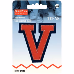 Prym Alphabet Letter Patch Motif Red & Navy Blue - Letter V - each