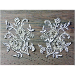 Beaded Floral Appliques  Ivory  - per pack of 2