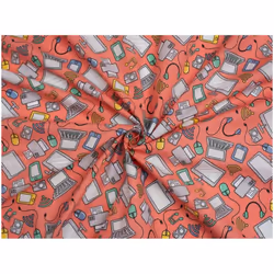 Minerva Printed Polycotton Fabric - per metre - Coral