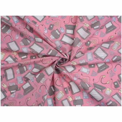 Minerva Printed Polycotton Fabric - per metre - Pink