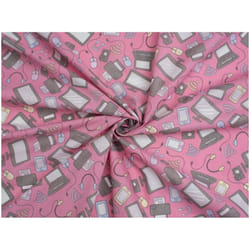 Minerva Printed Polycotton Fabric - per metre - Pink