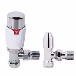 Modern TRV Angled Thermostatic and Manual Radiator Valves Set Pair 15mm x 1/2"