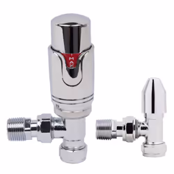 Chrome Thermostatic and Manual Control Angled Designer Radiator Valves 15mm