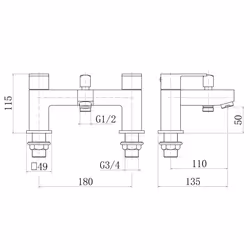 Square Twin Filler Mixer Tap & Bath Filler Hand Held Shower Head Set