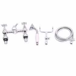Traditional Bath Shower Filler Mixer Tap & Bathroom Shower Head Set Chrome Brass
