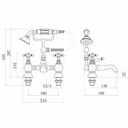 Traditional Bath Shower Filler Mixer Tap & Bathroom Shower Head Set Chrome Brass