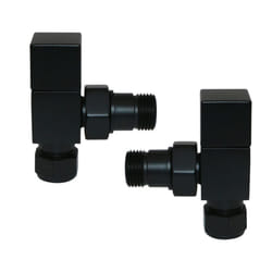 Black Angled Manual Valves 15mm Pair for Bathroom Heated Towel Rail Radiator