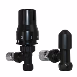Angled Thermostatic Manual Radiator Heated Towel Rail Valves Black One Pair