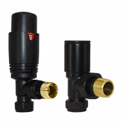 Thermostatic TRV Manual Radiator Valves Angled 15mm x 1/2" Pair Black