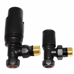 Thermostatic TRV Manual Radiator Valves Angled 15mm x 1/2" Pair Black