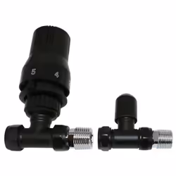 Pair of Black Straight Thermostatic Manual Radiator Valves 15mmx 1/2"