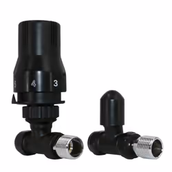 Pair of Black Straight Thermostatic Manual Radiator Valves 15mmx 1/2"