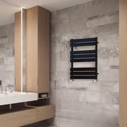 NRG Flat Panel Heated Towel Rail Bathroom Rad Radiator Black - 800x600mm