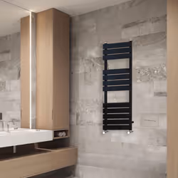 NRG Flat Panel Heated Towel Rail Bathroom Rad Radiator Black - 1200x450mm