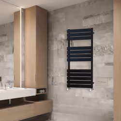 NRG Flat Panel Heated Towel Rail Bathroom Rad Radiator Black - 1200x600mm