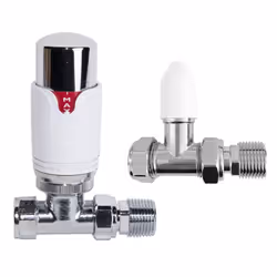Modern TRV Straight Thermostatic Radiator Valve for Towel Rails 15mm Central Heating Taps with Manual Straight Valve