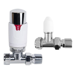 Modern TRV Straight Thermostatic Radiator Valve for Towel Rails 15mm Central Heating Taps with Manual Straight Valve