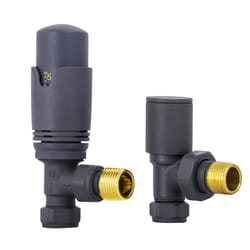 Anthracite Angled TRV Thermostatic Radiator Valve + Manual Valve Pack