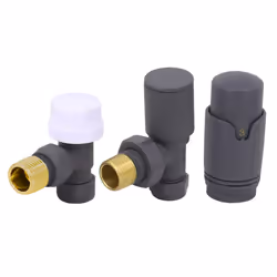 Anthracite Angled TRV Thermostatic Radiator Valve + Manual Valve Pack