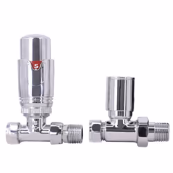 NRG Chrome Straight Thermostatic & Manual Valve Radiator Valves Central Heating Taps